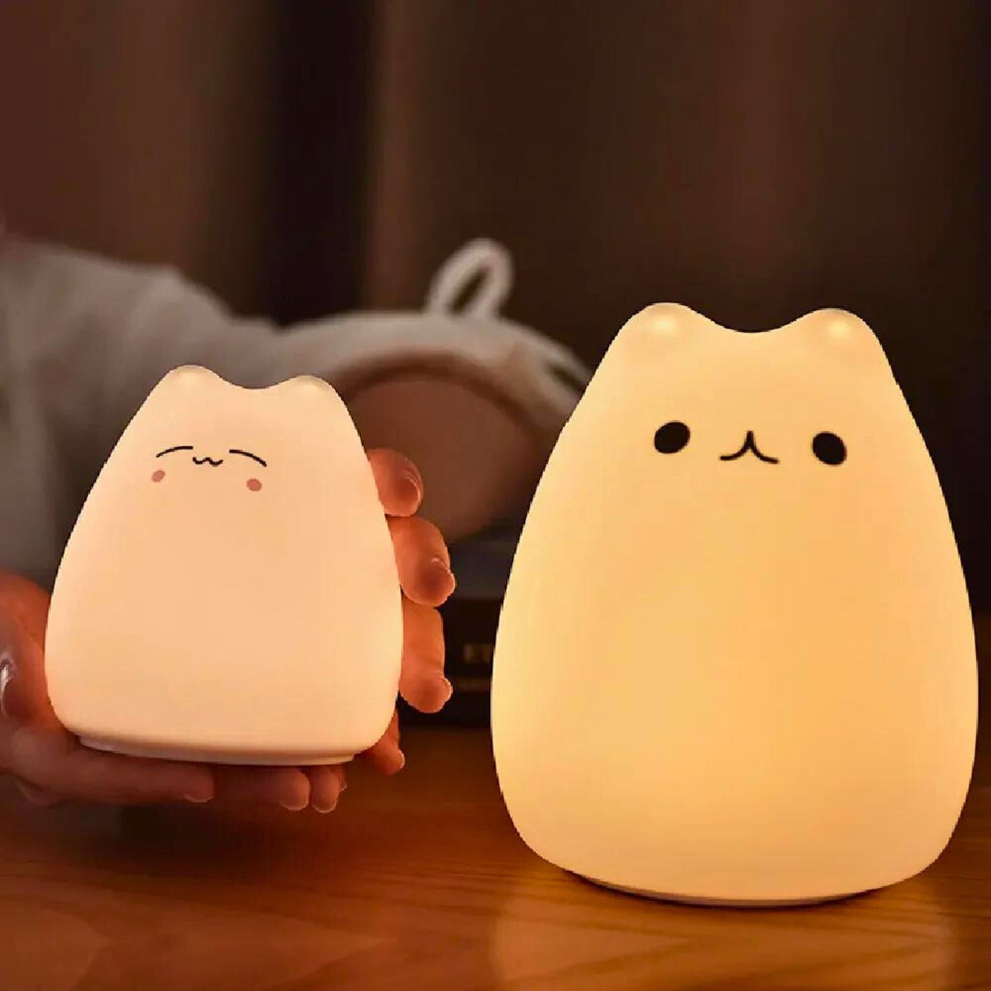 Cute cat lamp being held