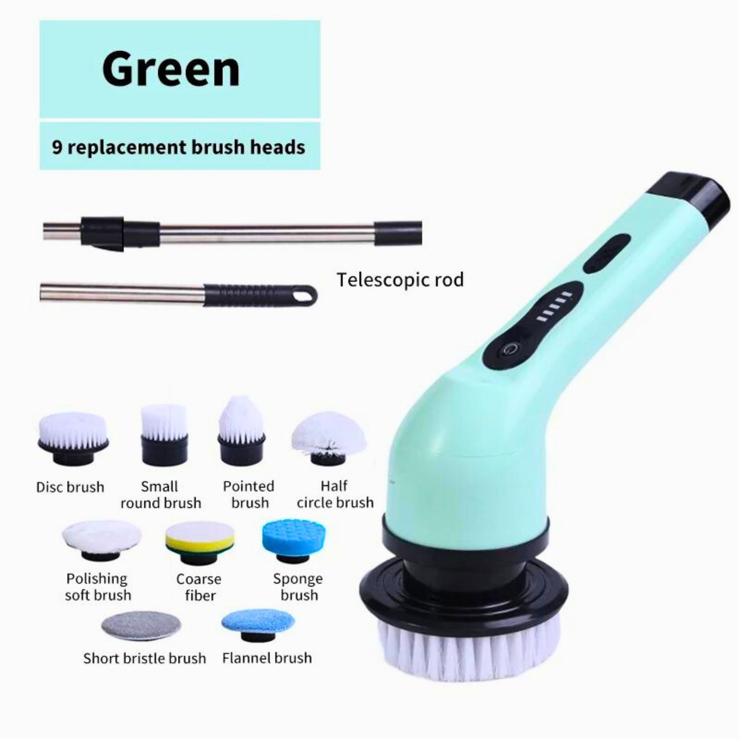 Electric cleaning brush green 9 heads