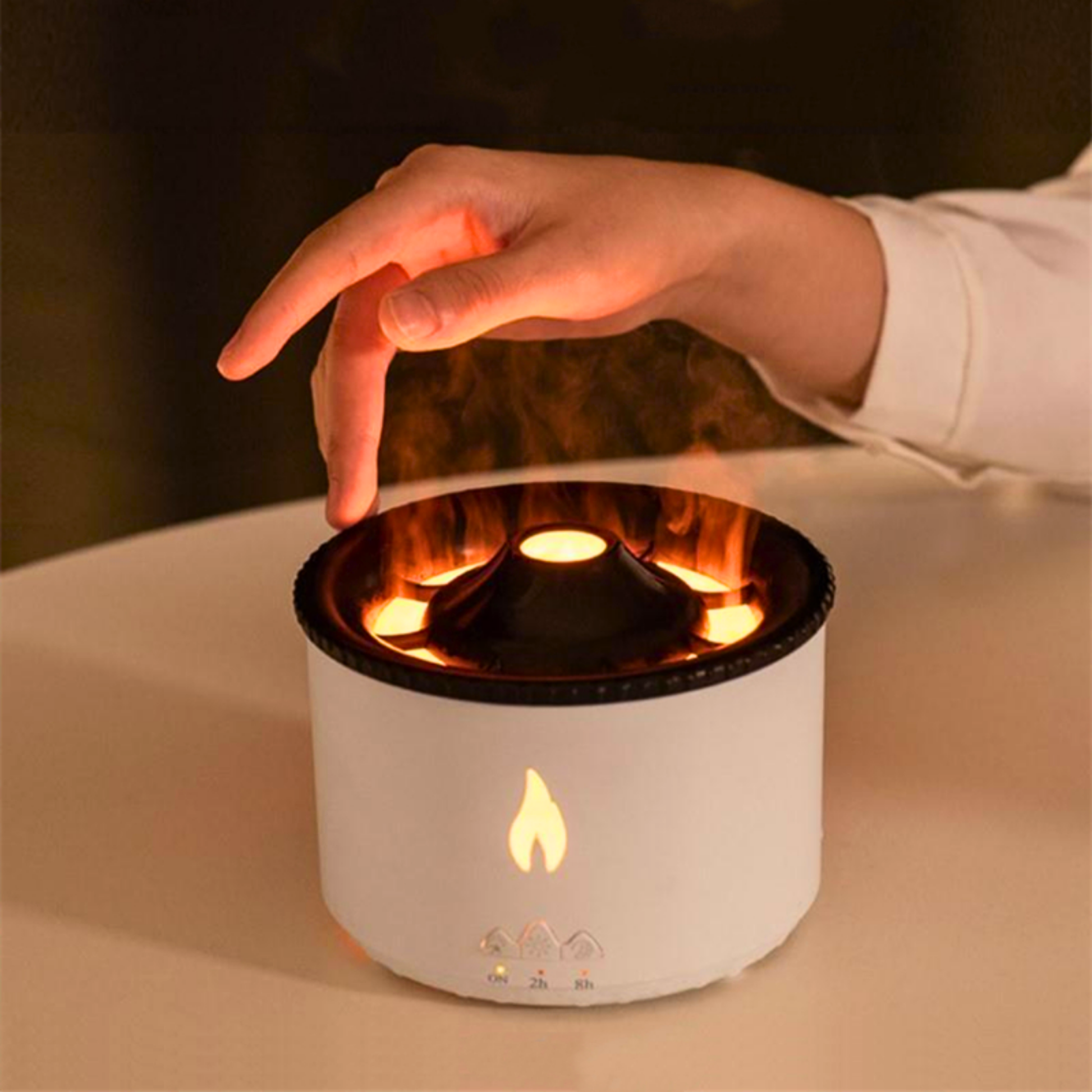 Volcano Diffuser white being used in the living room