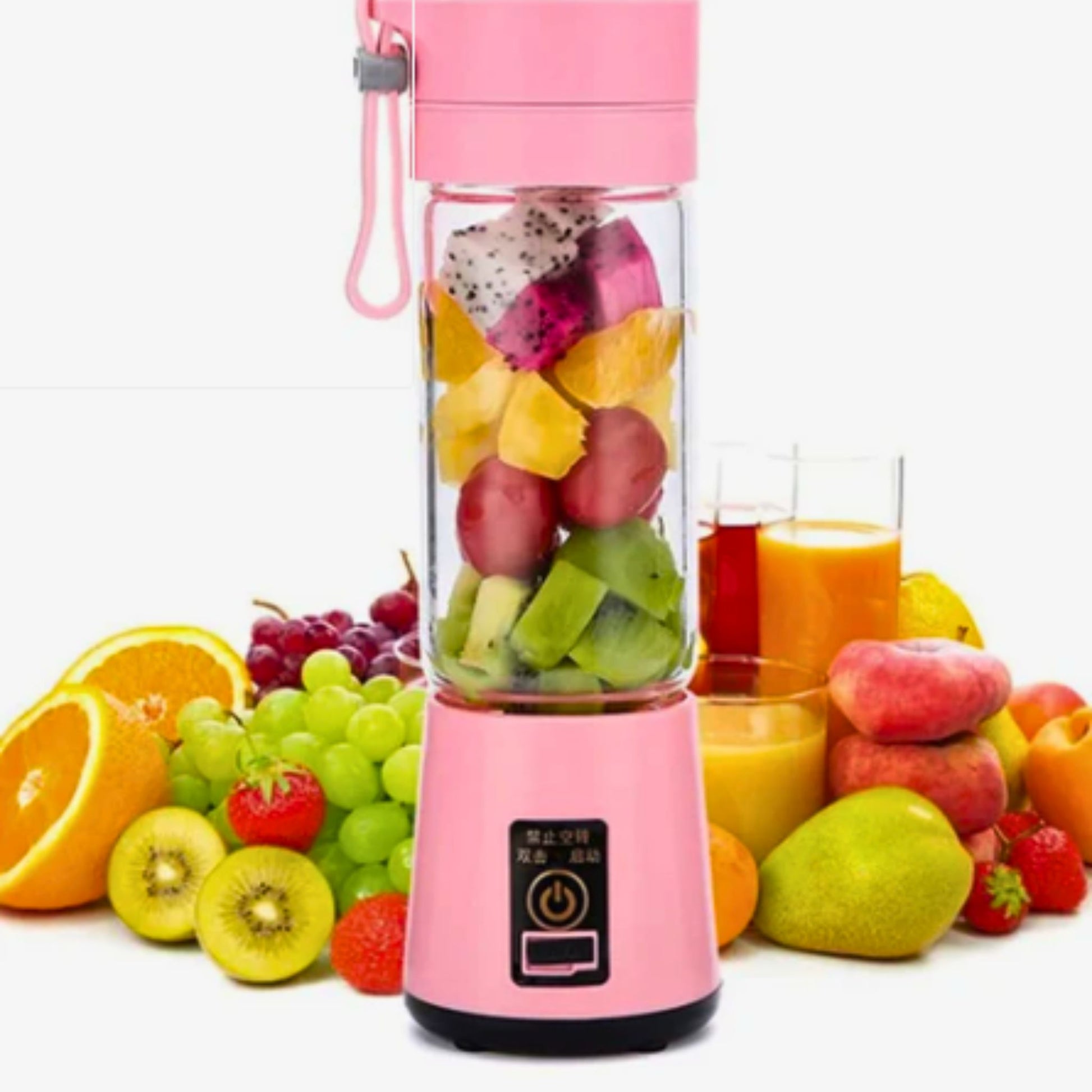 Portable Blender pink being used for fruits