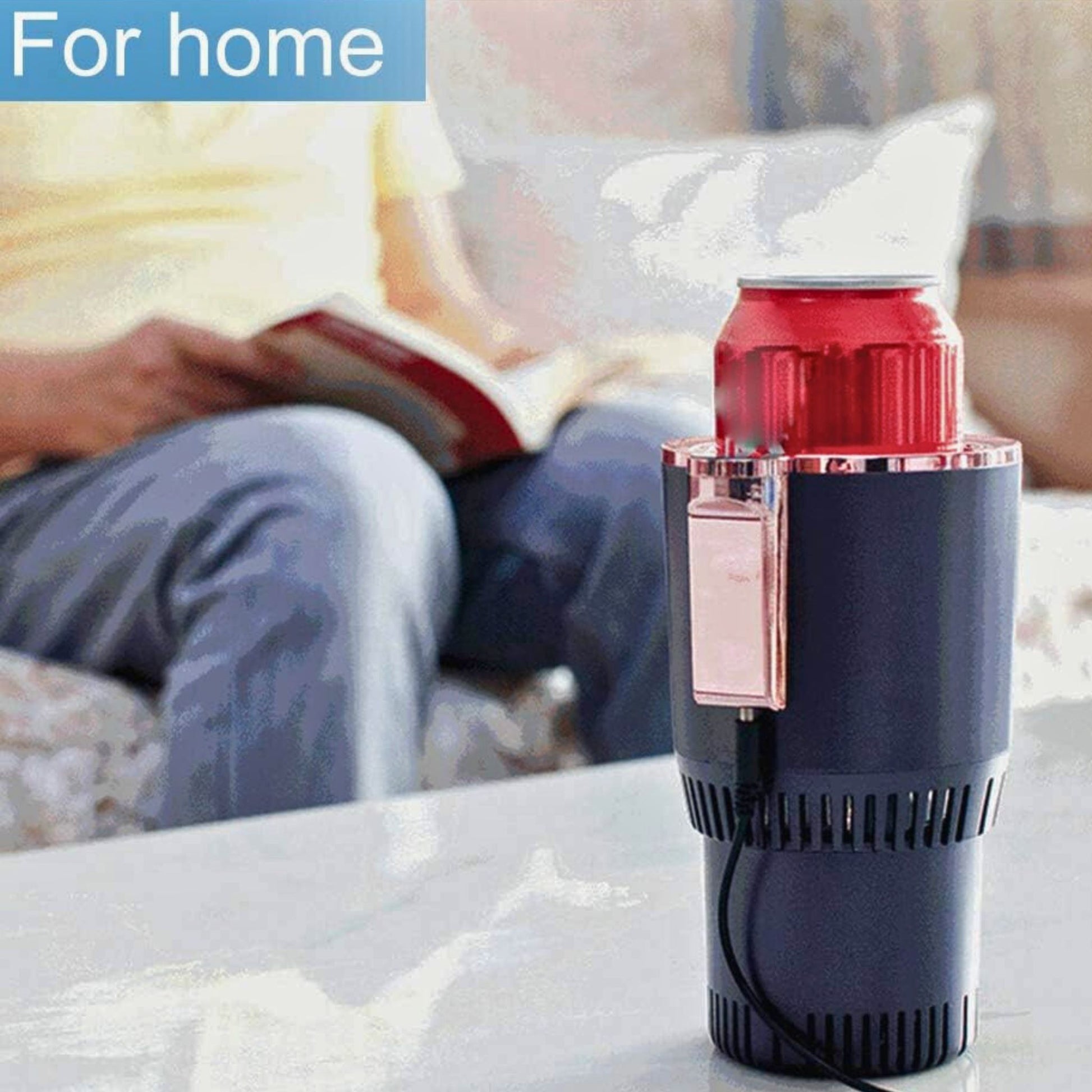 Portable cooler and drink heater  being used at home