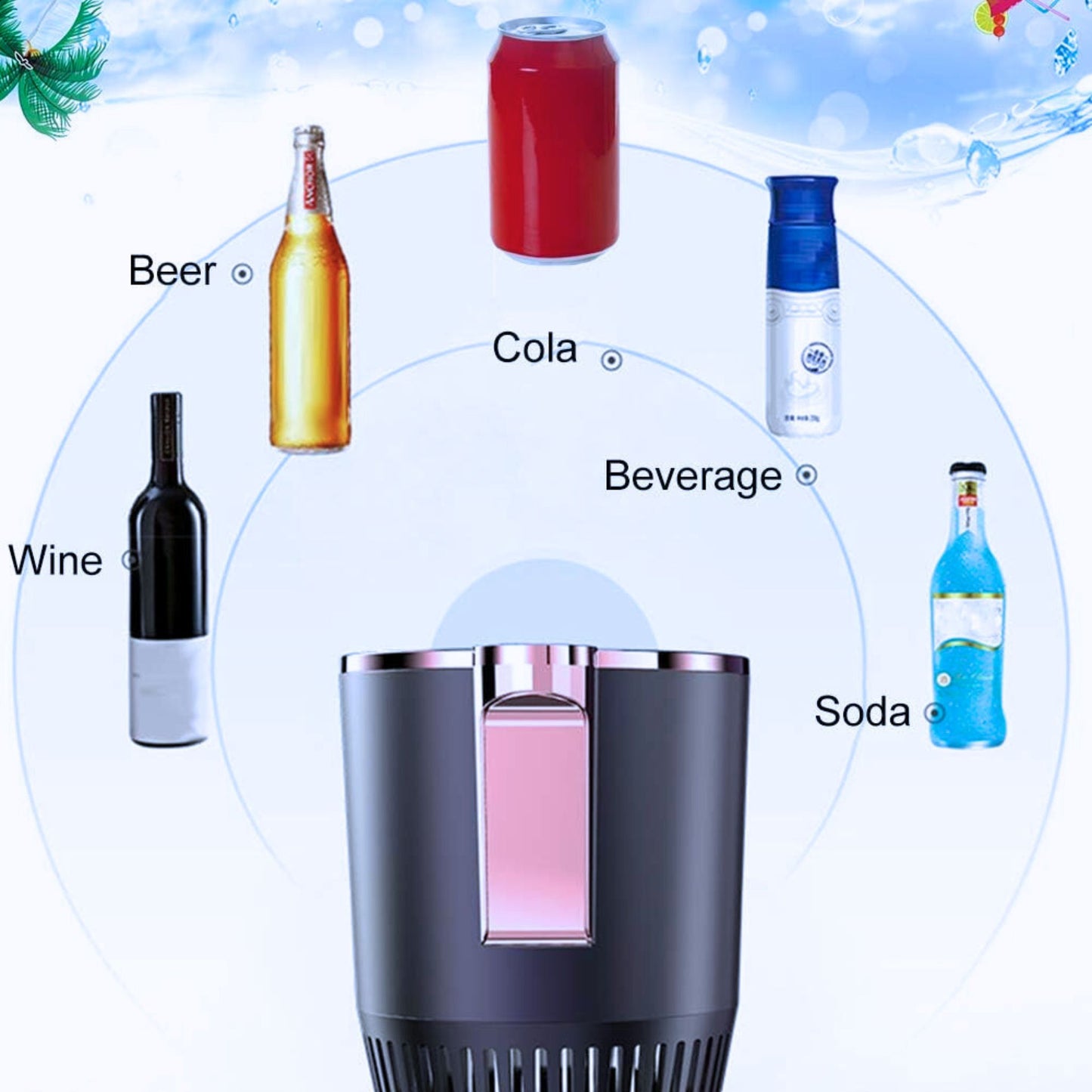 Portable cooler and drink heater used for wine beer cola beverage soda