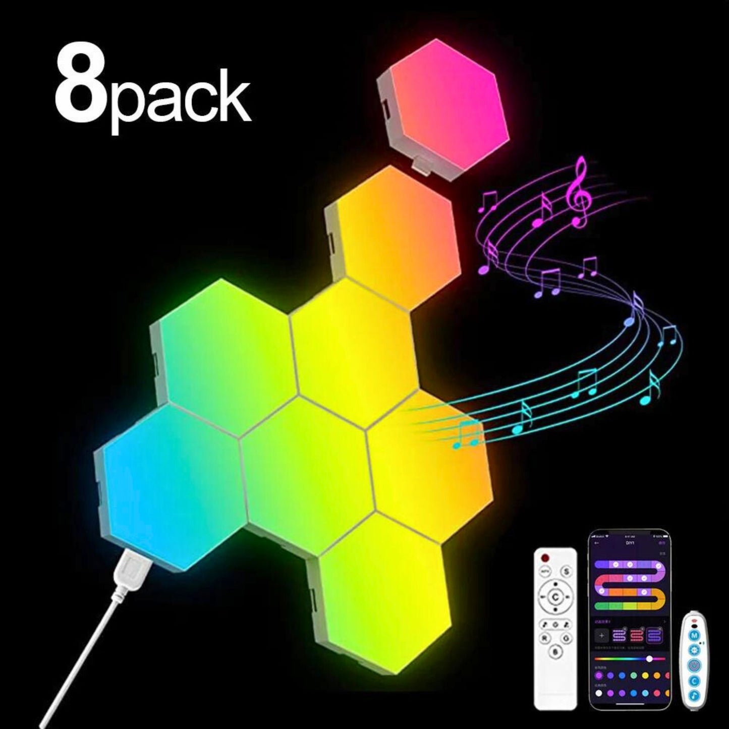 RGB smart hexagonal wall lamp 8 pack