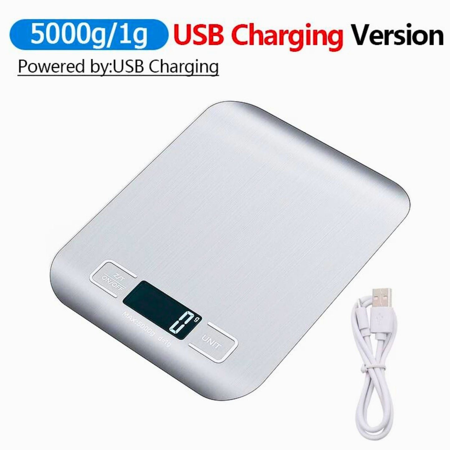 Rechargeable kitchen scale silver 5kg USB