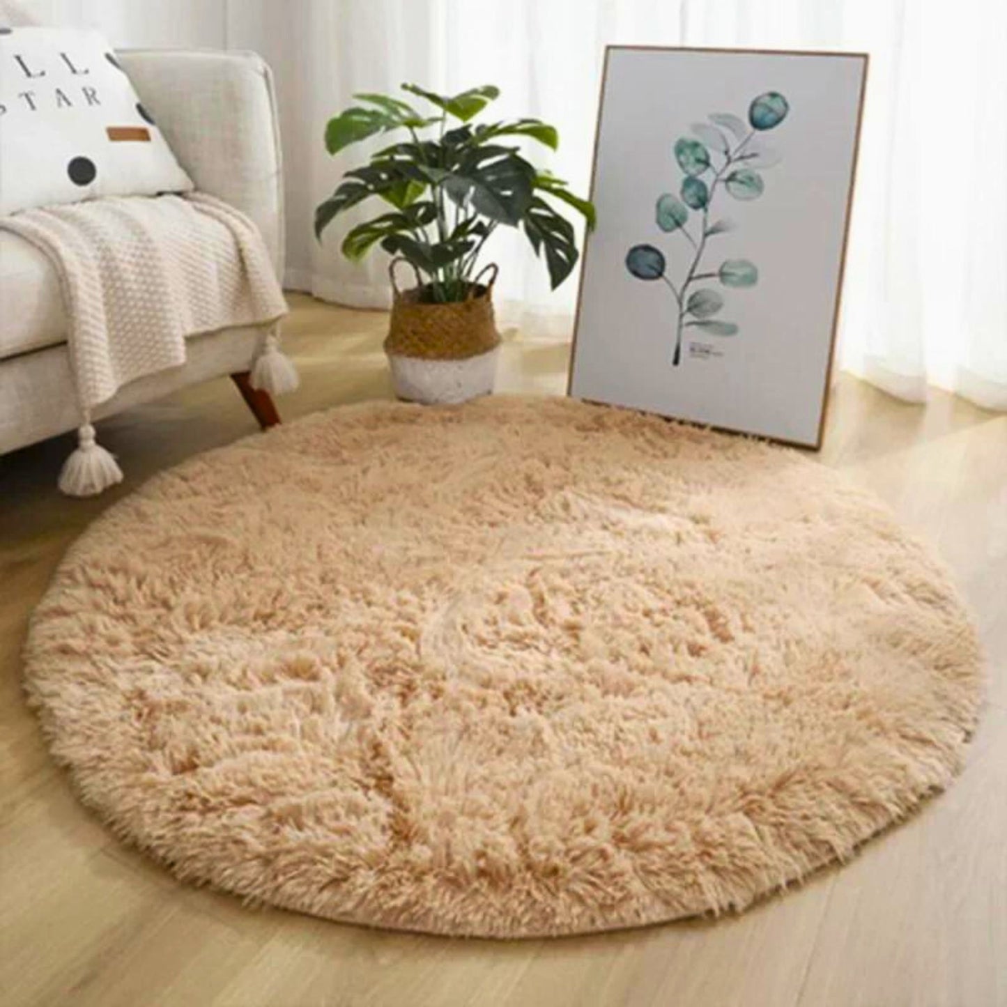 Super soft plush round rug khaki