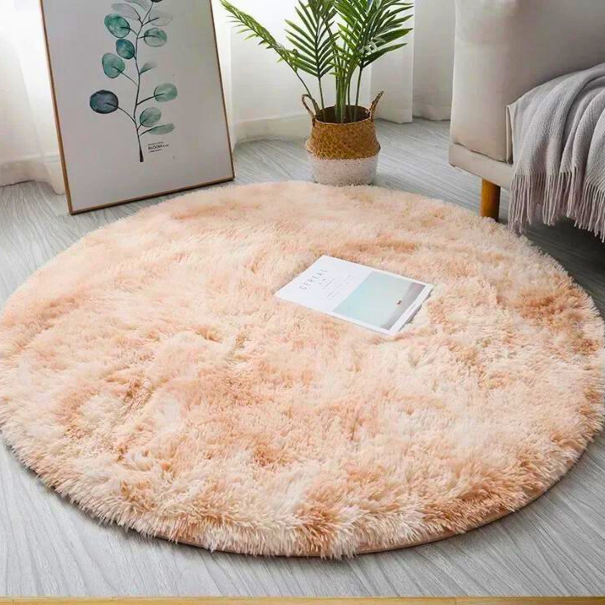 Super soft plush round rug khaki 2