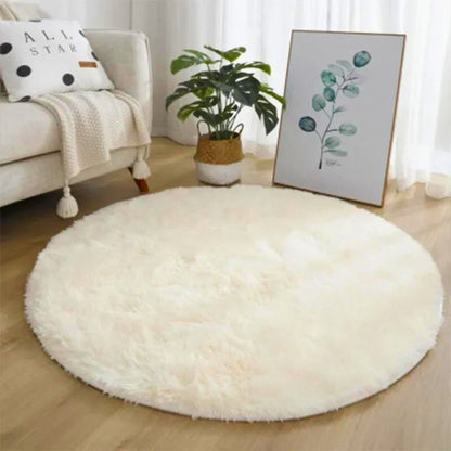 Super soft plush round rug white